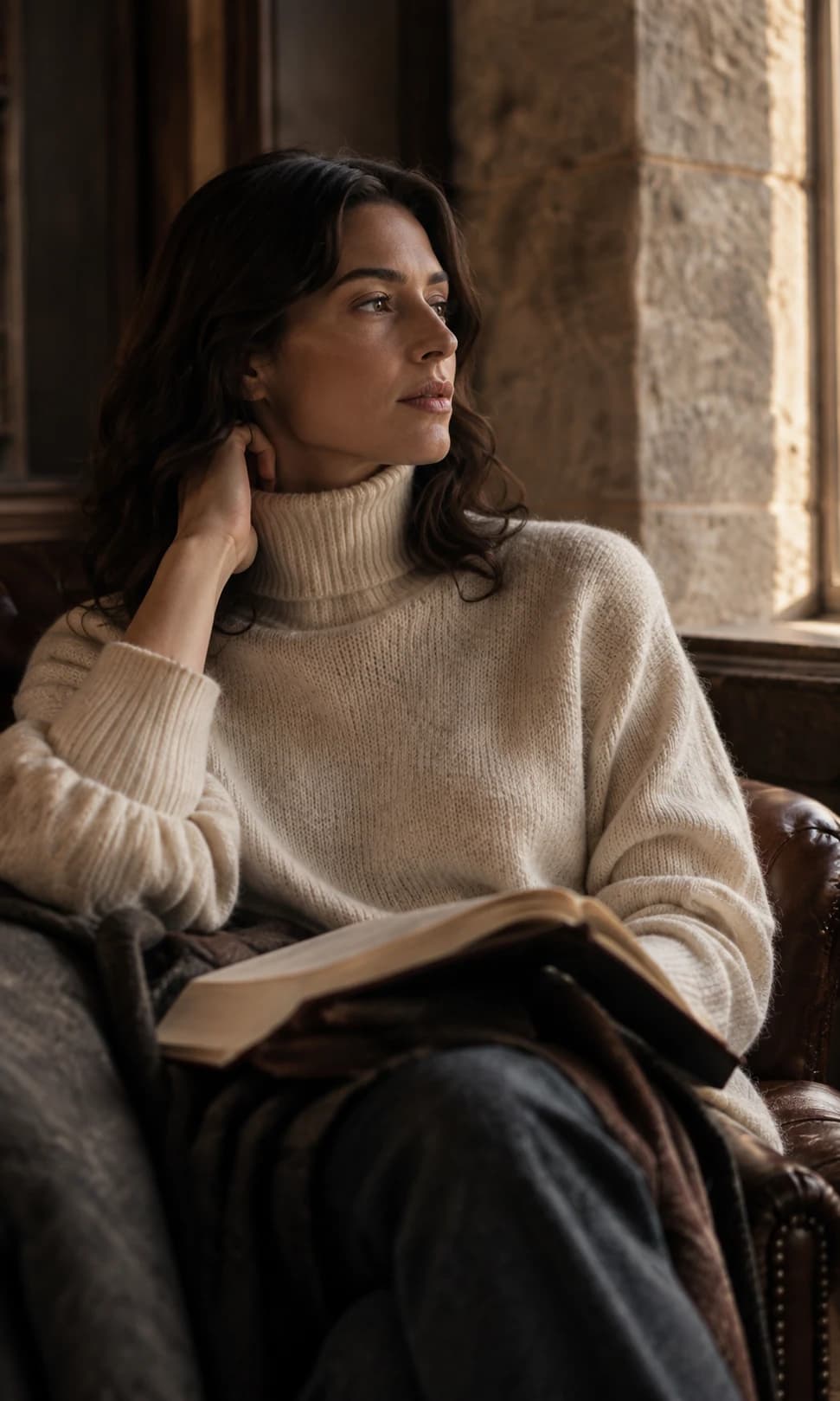 Woman in a VITON13 Old Money camel coat and cream blouse