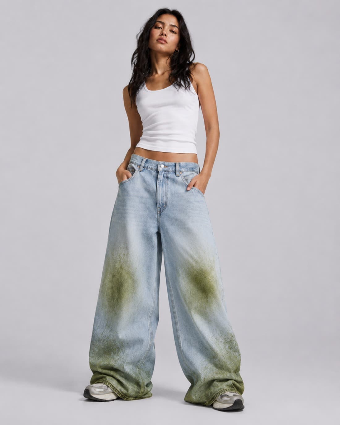 GRASS RUN DENIM, Wide grass-wash denim